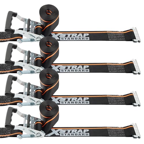 XSTRAP STANDARD 4 Pack E-Track Ratchet Straps 2" x16' Black Tie Down Straps | 4,400 LBS Break Strength Heavy Duty Wheel Tie-Downs for Moving, Truck, Trailers, Motorcycles, Kayaks, Car Roof, Vans - size: Black-4PK-16FT