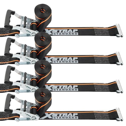 XSTRAP STANDARD 4 Pack E-Track Ratchet Straps 2" x16' Black Tie Down Straps | 4,400 LBS Break Strength Heavy Duty Wheel Tie-Downs for Moving, Truck, Trailers, Motorcycles, Kayaks, Car Roof, Vans - size: Black-4PK-16FT