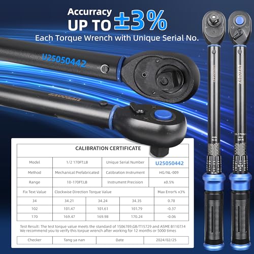 1/2-Inch Drive Click Torque Wrench, Dual-Direction Click Professional Torque Wrench 10-170FT.LB/13.6-230.5N.M, Dual Range Scales Graduated in FT.LB and N.M, Blue - size: 1/2" 10-170 FT.LB