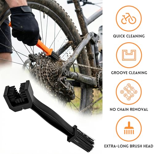 2PCS Motorcycle Chain Washer, Double-Ended Chain Gear Cleaning Tool w/Three-Sided & Long Bristles, Chains Crankset Brush Dirt Cleaner for Motorcycle Bicycle Mountain Bike (Black) - color: 2 PCS, Black