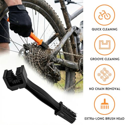 2PCS Motorcycle Chain Washer, Double-Ended Chain Gear Cleaning Tool w/Three-Sided & Long Bristles, Chains Crankset Brush Dirt Cleaner for Motorcycle Bicycle Mountain Bike (Black) - color: 2 PCS, Black