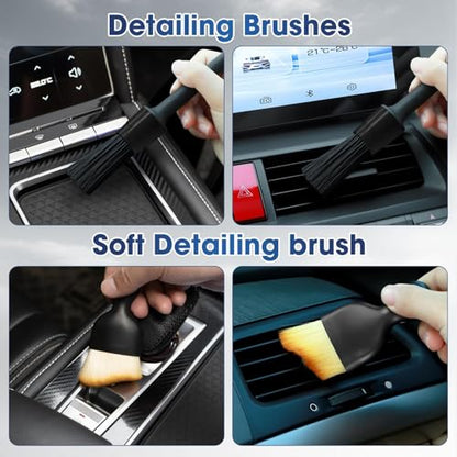 Gray Windshield Cleaner Tool, Car Interior Cleaning Kit with Extendable Handle and 3 Reusable Microfiber Pads, Auto Glass Wiper and Detailing Brush Kit for Car & Home Window - color: Gray