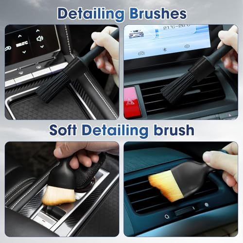 Gray Windshield Cleaner Tool, Car Interior Cleaning Kit with Extendable Handle and 3 Reusable Microfiber Pads, Auto Glass Wiper and Detailing Brush Kit for Car & Home Window - color: Gray