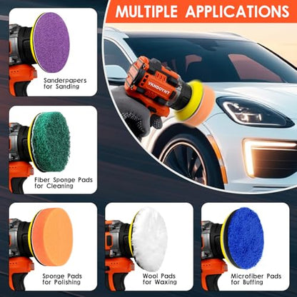 Brushless Cordless Polisher, 3" Mini Buffer & Sander Machine Kit, 2 Variable Speed Small Sander (0-500/0-3000 RPM), 3.0Ah Battery, 31 Accessories for Car Detailing/Buffing/Sanding/Waxing
