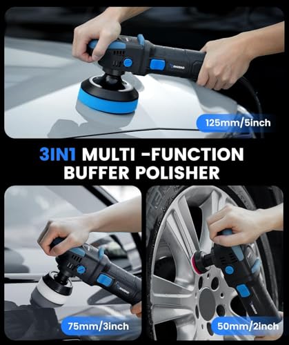 Mini Buffer Polisher, 750W Rotary Polisher 2"/3"/5" Plate for Car Detailing | Polishing Machine with 27 Accessories, 6 Speeds (800–2800 RPM), M16 Thread Extension Shaft for Car Boat Polishing/Waxing
