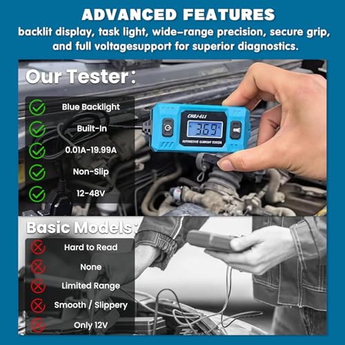 Automotive Circuit Fault Probe Tester, Portable High-Precision 20A 48V Automotive Circuit Fault Probe Tester, 2-in-1 Wire Tracer Short Finder, Car Fuse Blade Checker with LED Display & Front Light