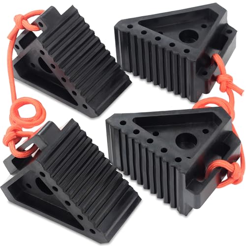 OULEME Premium Rubber Wheel Chocks with Carry Handles, Solid RV Tire Chocks for Camper, Travel Trailer, Trucks or ATV, Stable and Durable, 8.5" x 4" x 6" (4-Pack) - size: With Handles(M)