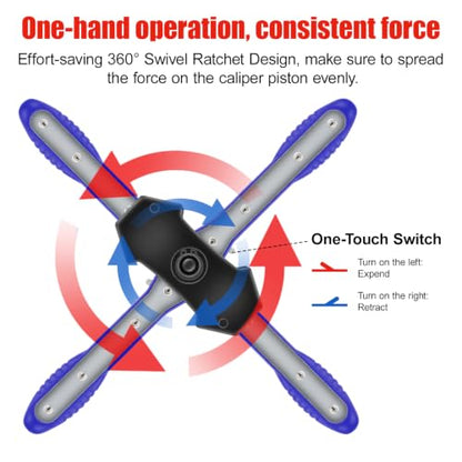Brake Caliper Compression Tool, 360° Ratcheting Brake Pad Spreader (Blue) | with 2 Strong Magnetic Plates & 4 caliper hangers, Fit for Front disc brake caliper of Cars, Trucks, and SUVs - color: Blue