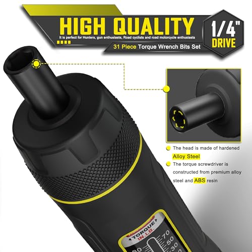 Torque Screwdriver Set, 10-80 Inch Pounds lbs, 31 Piece 1/4" Drive Torque Screwdriver Wrench with S2 Steel Bits for Bicycle Mechanics, Mechanical Equipment, and Mounting - size: 10-80 in.-lb. Standard