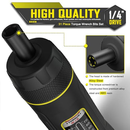 Torque Screwdriver Set, 10-80 Inch Pounds lbs, 31 Piece 1/4" Drive Torque Screwdriver Wrench with S2 Steel Bits for Bicycle Mechanics, Mechanical Equipment, and Mounting - size: 10-80 in.-lb. Standard