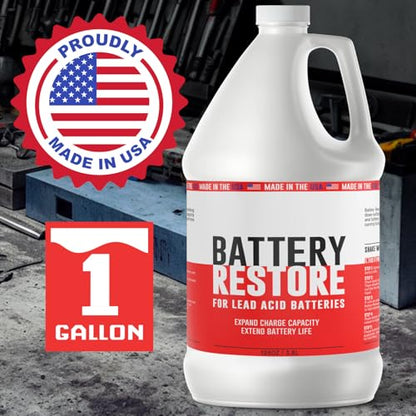 Battery Restore Desulfator Solution - 1 Gallon Refill - Treats 3 to 6 Lead Acid Batteries for Golf Carts, Motorcycles, Boats, ATVs, RVs & Forklifts - Extends Battery Life - Made in the USA - Non-Toxic