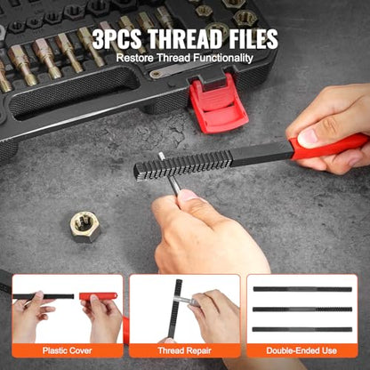 VEVOR Thread Restorer Kit 61Piece Thread Chaser Set - UNC UNF and Metric Thread Restorer Tool wit Thread Files Storage Case - Heat Treated Steel for Mechanics DIY Enthusiasts - size: 61PCS, style: SAE&METRIC