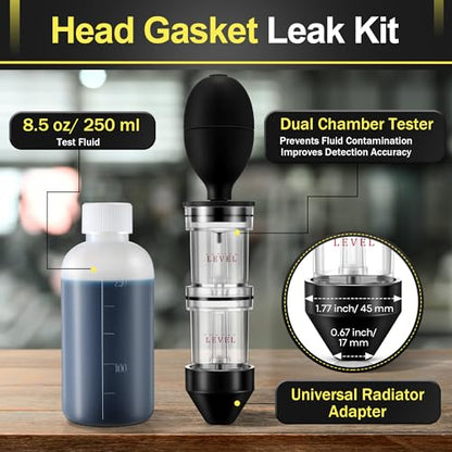 Enhon Head Gasket Tester Combustion Leak Test Kit with 8.5oz Testing Fluid | Universal Radiator Adapter, Dual-Chamber Tester Kit for Head Gasket, Gas/Diesel Engine, Car Truck Combustion Leak Check