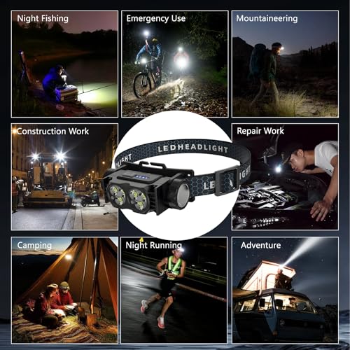 2-Pack Head Lamp, LED Magnetic Headlight with Type-C Charging, Black