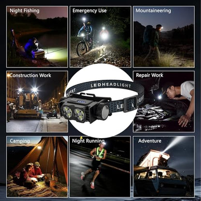 2-Pack Head Lamp, LED Magnetic Headlight with Type-C Charging, Black