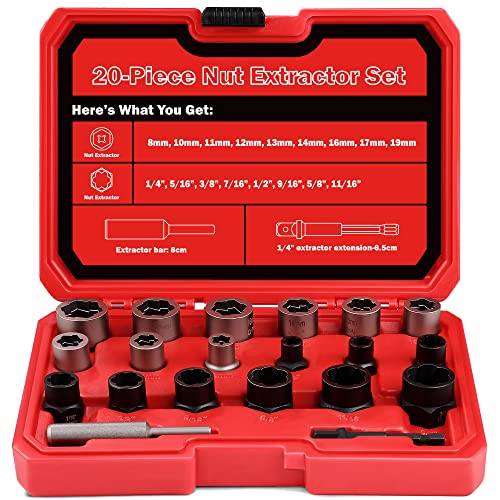 20-Pcs Bolt Nuts Extractor Set 3/8'' Drive Easy Out | Bolt Extractor Set Rounded Bolt Remover Heavy Duty Broken Bolt Extractor Kit for Damaged, Frozen Bolts, Lug Nut, Nuts, Screws - size: 20Pcs