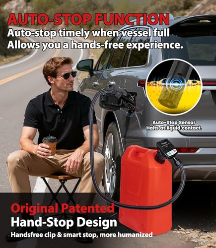 3.8GPM Automatic Electric Fuel Transfer Pump with Auto-Stop, USB Charging 51" Hose 4 Size Adapters Gas Can Pump with Leak Protection for Gasoline, Diesel, Kerosene, Black 2nd Gen - color: 3.8 GPM With Auto-Stop Nozzle