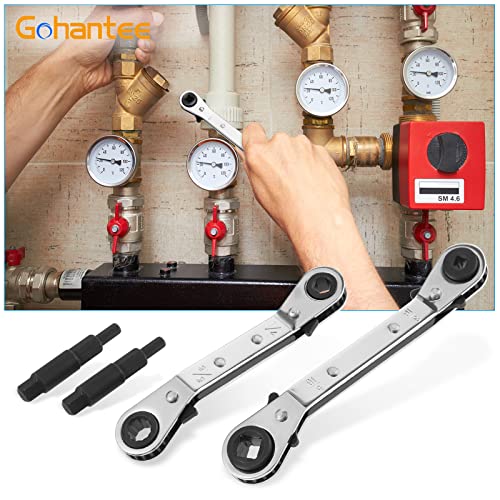 gohantee Hvac Service Wrench Tools Air Conditioner Valve Ratchet Wrench | 3/16” to 3/8” 5/16'' x 1/4'' with 2 Hexagon Bit Adapter Kit for Air Refrigeration Tools and Equipment Repair Tools Clearance
