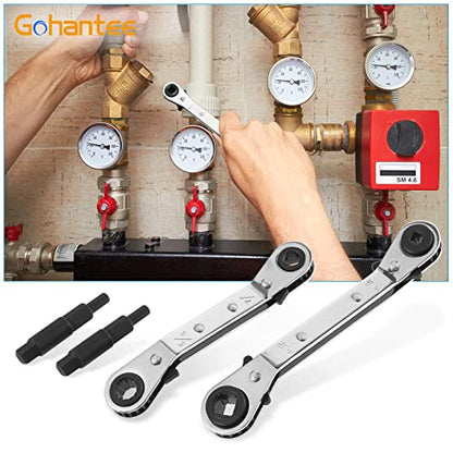 gohantee Hvac Service Wrench Tools Air Conditioner Valve Ratchet Wrench | 3/16” to 3/8” 5/16'' x 1/4'' with 2 Hexagon Bit Adapter Kit for Air Refrigeration Tools and Equipment Repair Tools Clearance