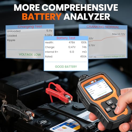 ANCEL AD410 PRO OBD2 Scanner and Battery Tester, 2-in-1 Car Diagnostic Tool, Check Engine Light, EVAP Test, Live Data, 12V Battery Analyzer with Cranking & Charging System Test for Car Motorcycle - color: yellow
