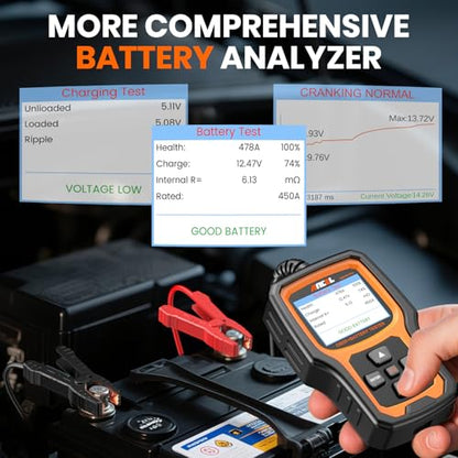 ANCEL AD410 PRO OBD2 Scanner and Battery Tester, 2-in-1 Car Diagnostic Tool, Check Engine Light, EVAP Test, Live Data, 12V Battery Analyzer with Cranking & Charging System Test for Car Motorcycle - color: yellow