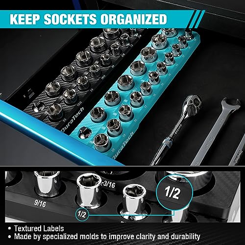 DURATECH Magnetic Socket Organizer Set, 1/2" Drive SAE & Metric Socket Holders, Tool Box & Cart, Holds 35 Sockets - size: 2pc 1/2" Metric&SAE