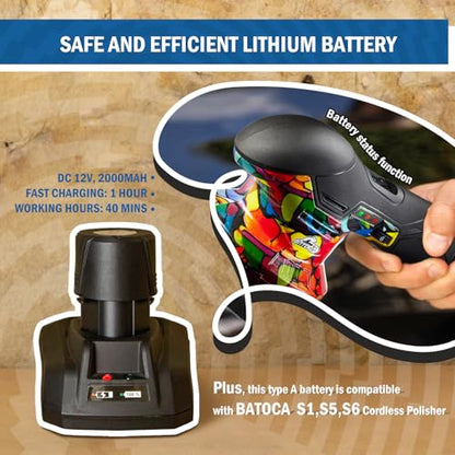 BATOCA 2026 S3 Cordless Car Buffer Polisher, 2x2.0Ah 11.1V Lithium-ion Battery Powered Polisher with 6 Variable Speed, DA Orbital Buffer for Car Detailing, Polishing, Waxing, Camouflage Pattern Style - size: Graffiti Style