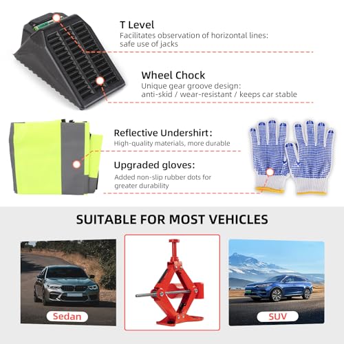 EFFIROSO Premium 10 in 1 Electric Scissor Jack Enhanced Safety 3 Ton Car Jack Kit Automatic 12V Tire Repair Kit for Sedans SUV Tire Replacement - color: red