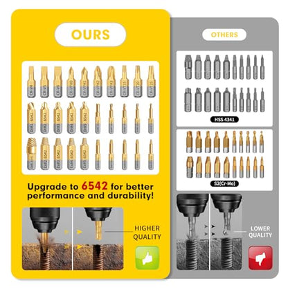 22PCS Screw Extractor Set, HSS 6542 Titanium Easy Out Kit for Removing Broken Bolts, Rusted Screws & Stripped Nuts, Heavy Duty Drill Compatible Damaged Screw Remover - size: 22 Pieces