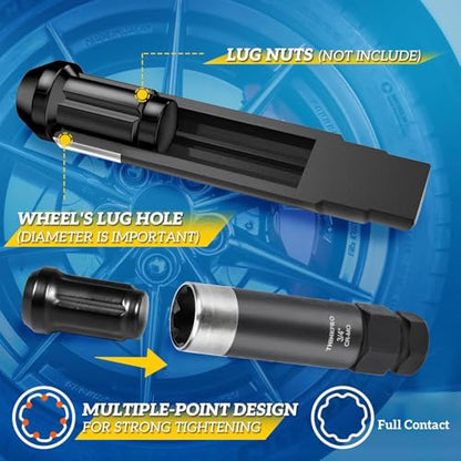 7 Spline Lug Nut Key Set 2 Piece | Alloy Steel Reinforced, Wheel Lock Removal Tool, 3/8" Drive, Thin Wall Spline Socket for Aftermarket Wheels,Cr-Mo