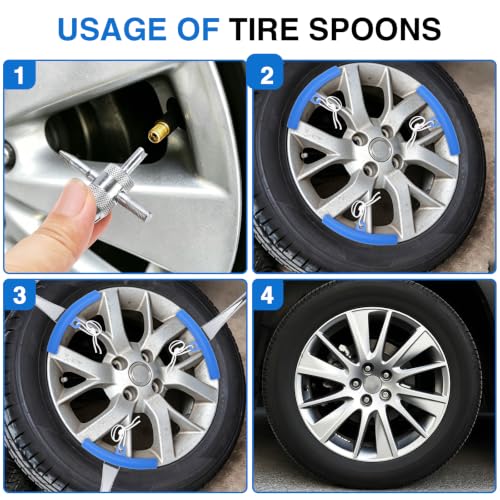 Tire Spoons Kit, 38PCS Tire Changing Tool for Motorcycles, Dirt Bikes, Lawn Mowers and Tractors, 14.5" Tire Spoons with Rim Protector, Valve Tool, Valve Cover and Valve Core