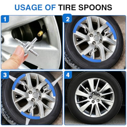 Tire Spoons Kit, 38PCS Tire Changing Tool for Motorcycles, Dirt Bikes, Lawn Mowers and Tractors, 14.5" Tire Spoons with Rim Protector, Valve Tool, Valve Cover and Valve Core