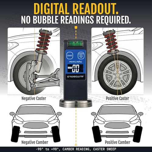 Digital Camber Caster Gauge, LCD Display, Magnetic Base, Home Garage Wheel Alignment Tool, -90° to +90° Range