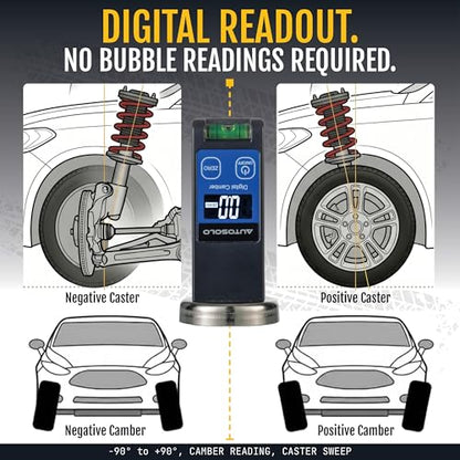 Digital Camber Caster Gauge, LCD Display, Magnetic Base, Home Garage Wheel Alignment Tool, -90° to +90° Range