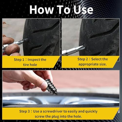 100Pcs Tire Repair Rubber Nails Kit with 2 Sizes,Screw in Tire Repair Kit Screw Plugs for Tires, Vacuum Tire Repair Plugs with Storage Box and Screwdriver, for Truck Car Motorcycle(50S+50L)