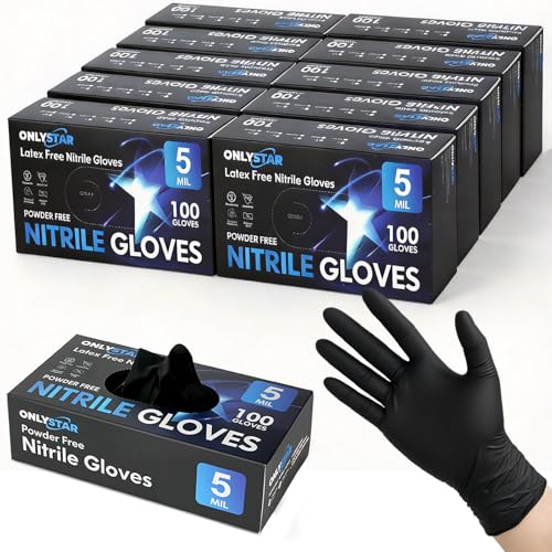 5 Mil 1000Pcs Food Grade Disposable Nitrile Gloves XL | Latex & Powder Free, Textured, Touchscreen, for Cooking, Car Washing, Painting, Cleaning/ Logistics Company - color: Black (1000 Pcs), size: X-Large