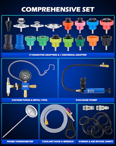 Orion Motor Tech Coolant Pressure Tester Kit, 26pc Coolant Vacuum Refill Kit with 18 Radiator Adapters, Radiator Cooling System Pressure Tester & Filler Kit with Vacuum Pump Vacuum Purge & Refill Tool