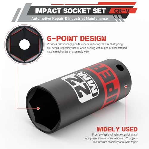 50 Piece 3/8" Drive Impact Socket Set, SAE (5/16"-3/4") and Metric (7 mm-19 mm), Deep & Shallow Sockets with Extension Bars, Adapters, Automotive Repair & Industrial Maintenance - size: 3/8" Metric & SAE
