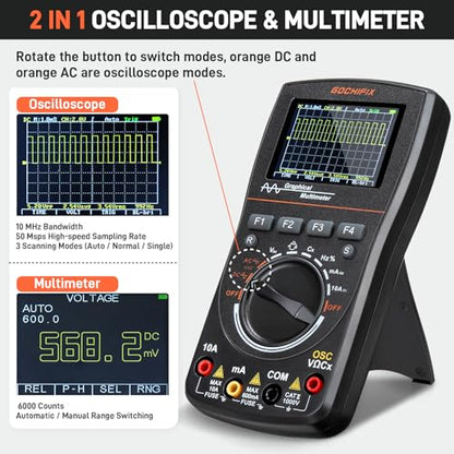 Handheld Oscilloscope Multimeter, GOCHIFIX 2 in 1 Portable Digital Oscilloscope Multimeter 10Mhz Bandwidth, 50MSa/s Sampling Rate, 6000 Counts, Automotive Multimeter Oscilloscope - style: 10 Mhz