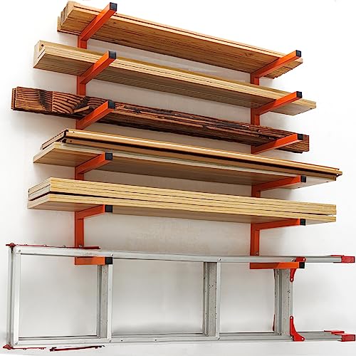 MOOMSINE Lumber Storage Rack Wall Mounted, 6-Level Holds Up 1200 Lbs Heavy Duty Wood Organizer, Metal Shelf for Shed, Workshop, Garage - 4pack, Orange - color: Orange - 4 Pack
