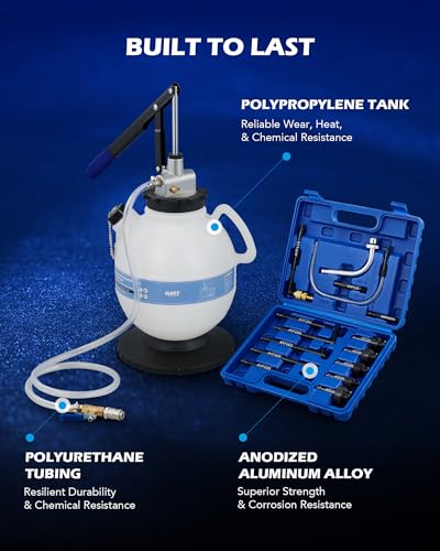 OMT 2 Gallon Transmission Fluid Transfer Pump Set with 15 ATF Adapters | 7.5L Manual ATF Refill Tool for Auto Shops; Extra Long Lever; Precise Flow Control; Durable Reservoir; Gearbox Maintenance