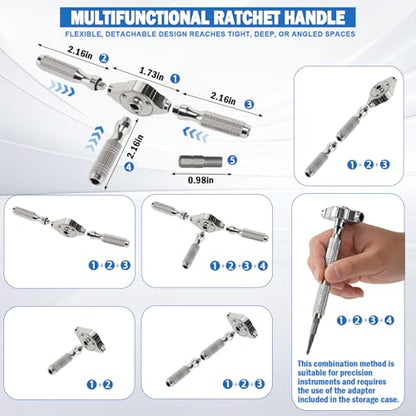 AirPlus 66-in-1 Magnetic Ratchet Screwdriver S2 Bits & T-Handle for Home | 2-Way Ratchet,Non-Slip Grip, Built-in Magnetizer, Portable Case, Color-Coded Bits, for Home/Electronics/DIY