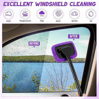 FoldTier 8 Pcs Car Windshield Cleaner Tool Kit with Removable Handle, Microfiber Towel Pads, Brush, Empty Spray Bottle for Auto Glass Wiper Suvs Rvs & Home Windows(Purple) - color: Purple