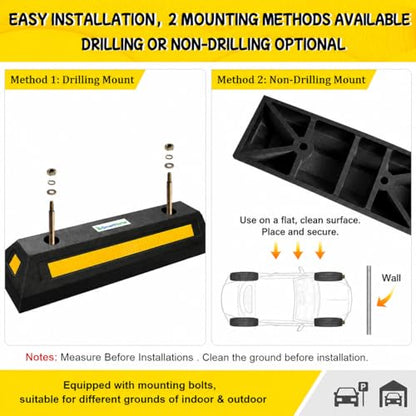 Car Stoppers for Garage, 2 Pack Heavy Duty Rubber Parking Stopper with Expansion Bolts, Reflective Garage Wheel Stop Parking Aid for Cars, SUVs, Trucks