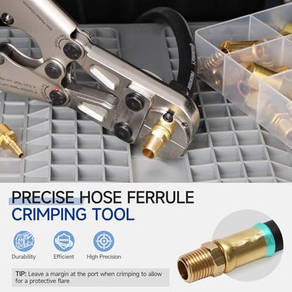 iCrimp Heavy Duty Air Hose Crimper Kit for 19/32" to 25/32" ID Ferrules | 7 Interchangeable Jaws & Cutter- Repair Tool for Rubber, Air & Torch Hoses