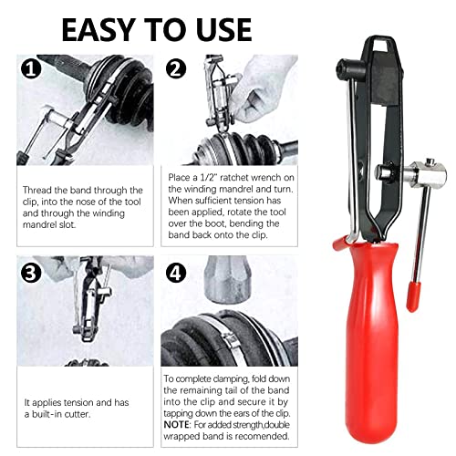 CV Joint Boot Clamp Pliers, Automotive CV Boot Clamp Tool Set, Hose Clamp Pliers CV Axle Clamp Tool, Suitable for Vehicles ATV UTV boot Clamps (Red) - color: Red