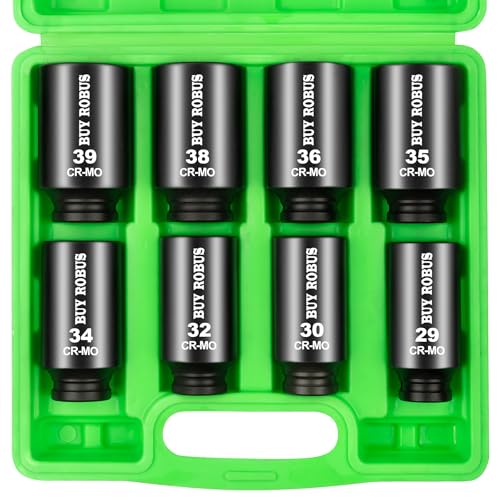 Axle Nut Impact Socket Set, 1/2" Drive Deep 12 Point 8-Piece Metric 29mm, 30mm, 32mm, 34mm, 35mm, 36mm, 38mm, 39mm Socket, Large Socket Set with Storage Case for Auto Repair, Removing - size: 12 Point 8Pcs 1/2" Metric Impact Socket Set