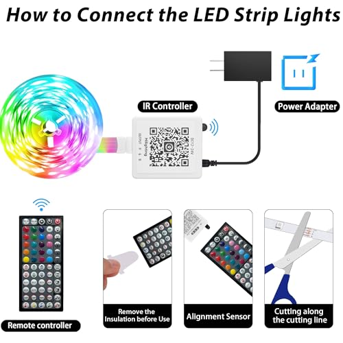 Ledagic Led Lights for Bedroom 48ft Color Changing RGB Led Strip Lights, DIY Music Sync Led Light Strip with Remote and App Control, Dimmable Led Lights for Room Party Home Cool Things (1 * 48ft)
