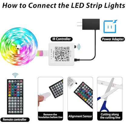 Ledagic Led Lights for Bedroom 48ft Color Changing RGB Led Strip Lights, DIY Music Sync Led Light Strip with Remote and App Control, Dimmable Led Lights for Room Party Home Cool Things (1 * 48ft)