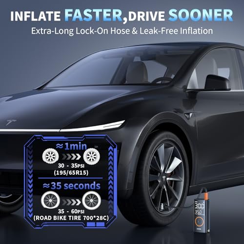 OlarHike Tire Inflator Portable Air Compressor, Smart Dual Hose System, Auto Air Pump for Car Tires, Bike,Bicycle, Motorcycles,Electric Pump with LED Light & Digital Pressure Gauge
